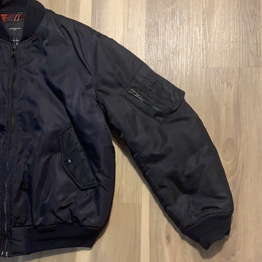 Givenchy navy bomber jacket w/ plaid lining, sz 48 - Picture 4 of 14
